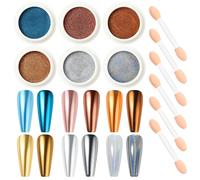 Nicedeco Chrome Nail Powder for Gel Nails, 6 Colors Metallic Mirror Effect Pigment Nail Glitter Manicure for Nail Art Design