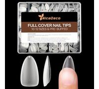 Nicedeco Gel Nail Tips Medium Almond Etch X Nail Tips, 10 Sizes 500 PCS Matte Full Cover False Nails Clear Acrylic Nails Glue on Nails - 017