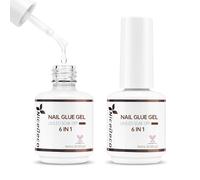 Nicedeco Gel Polish 6 in 1 Nail Glue Gel for Acrylic Nails, 2 Pcs 15ml Super Strong Brush in Glue for False Nails Tips Led Lamp Required