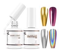 Nicedeco Gel Top Coat Base Coat Kit for Chrome Nail Powder, Soak Off U V Mirror Shiny Long Lasting Clear Gel Nail Polish