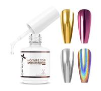 Nicedeco Gel Top Coat for Chrome Nail Powder, Soak Off U V Mirror Shiny Clear No Wipe Long Lasting Gel Nail Polish