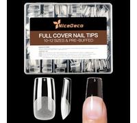 Nicedeco Medium Square Fake Nail Tips, 504Pcs Medium Soft Gel Nail Tips Pre Etched Half Matte Full Cover Clear Acrylic Gel Kit False Press on - 018