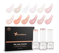 Nicedeco Rubber Base Gel Polish for Nails 12 Pcs, Long Lasting Soak Off U V Led Nail Rubber Gel Nail Strengthener Nude Pink Nail Polish Kit 3