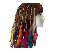 Nicedmm 6 Pcs Colorful Boho Hippie Hair Extensions Tassel with Feather Clip Comb - Handmade Hair Pin Headdress Accessories for Women