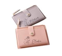 NICEDREAM Personalised Zodiac Birth Flower Leather Mini Wallet with Zipper Coin Pocket Custom Name Compact Bifold Small Card Wallet Mini Wallets Gift for Women Girls