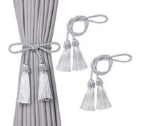 NICEEC 2 Pack Double-Ended Tassel Curtain Tiebacks European Style Decorative Drape Tie Backs Elegant Handmade Braided Rope Knot Curtain Holdbacks for Home & Office Window Drapery (Silver Grey)