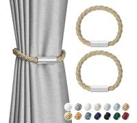 NICEEC 2 Pack Mini Magnetic Curtain Tiebacks Modern Simple Style Drape Tie Backs Elegant Decorative Weave Rope Curtain Holdbacks for Home & Office Thin Window Draperies (Khaki)