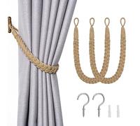 NICEEC 2 Pack Natural Cotton Rope Curtain Tiebacks Elegant Boho Style Decorative Drape Tie Backs Soft Hand-Woven Rope Curtain Holdbacks with Metal Hook for Home & Office Drapery (Khaki)