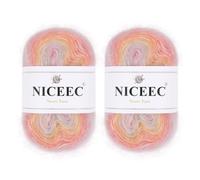 NICEEC 2 Skeins Fancy Mohair Yarn, Fluffy & Fuzzy, Soft & Luxurious & Thin, Colorful & Gradient, Self-Striping Cake Mohair Blend Yarn for Crochet & Knitting, Total 3.53oz/438yds - Vibrant Flowers