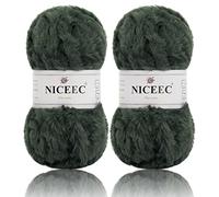 NICEEC 2 Skeins Faux Fur Yarn Super Soft, Chunky & Fluffy, Eyelash Yarn for Crochet & Knitting (Total Length 70yds,3.53oz) - Olive
