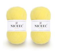 NICEEC 2 Skeins Long Pile Mohair Yarn, Fluffy & Fuzzy, Luxurious & Thin, Slik Wool Blend Yarn for Crochet & Knitting, Total 2.82oz/788yds - Yellow
