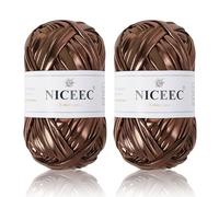 NICEEC 2 Skeins Metal T-Shirt Yarn, Bright, Glossy, Crochet & Knitting, Fabric Cloth Yarn with Single-Side Color, Handmade DIY Craft Bag Basket Cushion-Totle Length 64yds(7.1oz) - Brown