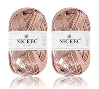 NICEEC 2 Skeins Metal T-Shirt Yarn, Bright, Glossy, Crochet & Knitting, Fabric Cloth Yarn with Single-Side Color, Handmade DIY Craft Bag Basket Cushion-Totle Length 64yds(7.1oz) - Champagne