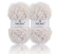 NICEEC 2 Skeins Super Soft Fur Yarn Chunky Fluffy Faux Fur Yarn Eyelash Yarn for Crochet Knit -Total Length 2×32m(2×35yds,50g×2)-Cream White