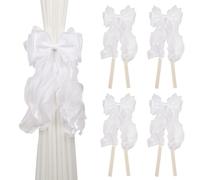 NICEEC 4 Pack French Silky Bow Curtain Tiebacks Elegant Lace Ribbon Decorative Drape Tie Backs Double Layer Handmade Butterfly Knot Curtain Holdbacks for Home Wedding Window Drapery Decor (White)