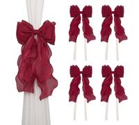 NICEEC 4 Pack French Silky Bow Curtain Tiebacks Elegant Lace Ribbon Decorative Drape Tie Backs Double Layer Handmade Butterfly Knot Curtain Holdbacks for Home Wedding Window Drapery Decor (Red)