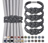 NICEEC 4 Pack Strong Magnetic Curtain Tiebacks Upgrade Nordic Simple Style Drape Tie Backs Double Color Weave Rope Knot Decorative Curtain Holdbacks for Home & Office Window Drapery (Dark Grey)