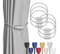NICEEC 6 Pack Strong Magnetic Curtain Tiebacks Handmade Weave Side Rope Curtain Holdbacks Unique & Elegant Decorative Curtain Drape Tie Backs for Home & Office & Outdoor Window Drapery (Grey)