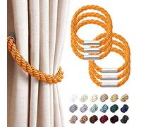 NICEEC 6 Pack Strong Magnetic Curtain Tiebacks Modern Simple Style Drape Tie Backs Convenient Decorative Weave Rope Curtain Holdbacks for Thin or Thick Home & Office Window Draperies (Orange)