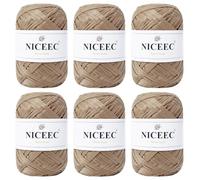 NICEEC 6 Skeins Soft Tape Yarn for Crocheting Craft Paper Yarn Easy Crochet Raffia Yarn Ribbon Yarn for DIY Craft Gift Wrapping Total Length 1.76oz×6/109yds×6-Khaki