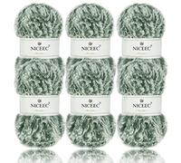 NICEEC Faux Fur Yarn Super Soft, Chunky & Fluffy, Eyelash Yarn for Crochet & Knitting(Total Length 210yds/10.6oz) - Light Olive Green/300g