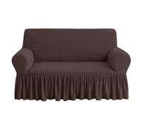 NICEEC Loveseat Slipcover Brown Loveseat Cover 1 Piece Easy Fitted Sofa Couch Cover Universal High Stretch Durable Furniture Protector Love Seat with Skirt Country Style (2 Seater Chocolate Brown)