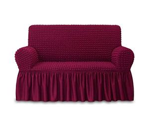 NICEEC Loveseat Slipcover Red Loveseat Cover 1 Piece Easy Fitted Sofa Couch Cover Universal High Stretch Durable Furniture Protector Love Seat with Skirt Country Style (2 Seater Wine Red)