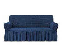 NICEEC Sofa Slipcover Blue Sofa Cover 1 Piece Easy Fitted Sofa Couch Cover Universal High Stretch Durable Furniture Protector with Skirt Country Style (3 Seater Navy Blue)