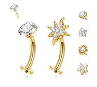 NICEIGHT 2Pcs 14G G23 Titanium Floating Belly Rings for Women Petite Flat Back Navel Ring Internally Threaded Belly Button Ring Flower Heart CZ Navel Piercing Jewelry 8-14mm with Replacement Ball G-10