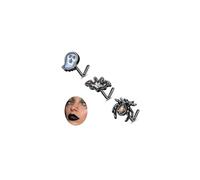 NICEIGHT 3Pcs 20G 316L Stainless Steel Halloween Nose Ring Studs For Women Men Bat L Shaped Nose Studs Black Spider Ghost Nose Piercing Jewelry, Stainless Steel, cubic zirconia