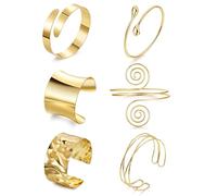 NICEIGHT 6Pcs Upper Arm Cuff Chunky Cuff Bracelets for Women Minimalist Coil Wire Arm Cuff Jewelry Open Wide Statement Bangle Bracelets Gold Sliver Cuff Bracelets Set, gold plated brass, no gemstone