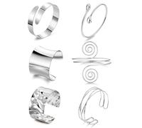 NICEIGHT 6Pcs Upper Arm Cuff Chunky Cuff Bracelets for Women Minimalist Coil Wire Arm Cuff Jewelry Open Wide Statement Bangle Bracelets Gold Sliver Cuff Bracelets Set, gold plated brass, no gemstone