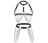 NICEIGHT Punk Leather Body Chains for Women Layered Waist Belly Chain Belt Black Chest Chain Gothic Party Rave Body Jewelry, 36", metal, n / a