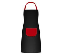 NiceLand Apron - Black with Red Semi-Circular Pocket, Adult Unisex Kitchen Apron