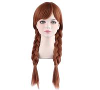 NiceLisa Brown Princess Wigs Anna Long Braided 2 Pigtails Synthetic Anime Cosplay Wigs for Kids Girls with Bangs