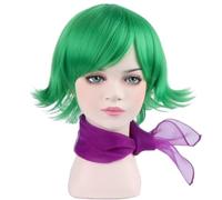 NiceLisa Disgust Green Inside Emotion Wig Short Fluffy Loose Wavy Kid Girls Cosplay Wig + Purple Scarf