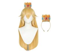 NiceLisa Peach Princess Blonde Wig Long Straight Golden Synthetic Role Play Cosplay Costume Wigs with Crown