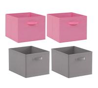 NICEME 4Pcs Cube Storage Boxes, Foldable Storage Boxes with Handle for Home Office Nursery, Set of 4 Collapsible Bins Organiser for Shelf Closet Organization, Pink+Light Grey