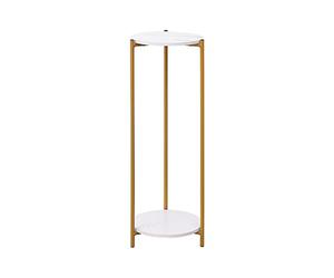 NICEME 90 cm Tall Plant Pot Stand Rack Corner Shelf, Cake Table Tall Side End Table for Living Room, Indoor, Marble-White, 2-Tier, Round