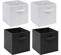 NICEME Cube Storage Boxes Set of 4, Foldable Storage Boxes with Handle for Home Office Nursery, 4pcs Collapsible Bins Organiser for Shelf Closet Organization, White+Black