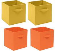 NICEME Cube Storage Boxes Set of 4, Foldable Storage Boxes with Handle for Home Office Nursery, 4pcs Collapsible Bins Organiser for Shelf Closet Organization, Yellow+Orange