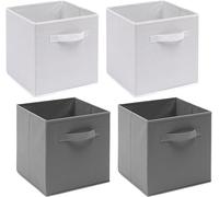 NICEME Cube Storage Boxes Set of 4, Foldable Storage Boxes with Handle for Home Office Nursery, 4pcs Collapsible Bins Organiser for Shelf Closet Organization, White+Light Grey