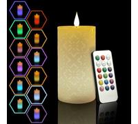 NICEME LED Color Changing Candle with Remote Timer 6” Electric Multi Colored Flameless Candle Battery Operated Round Ivory Flickering Pillar Votive Candle for Halloween Christmas Wedding Party Decor
