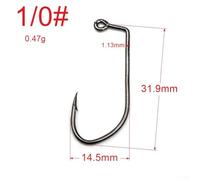 Niceminiwall 100pcs V Bend 90 Degree Aberdeen Offset Jig Fly Tying Hooks, Strong Wire Metal Fishing Hooks with Black Nickel Plating for Freshwater Saltwater Angling,(1/0)