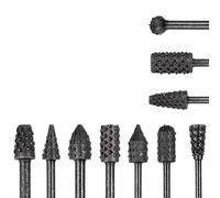 Niceminiwall 10pcs 1/8 Inch Shank Rotary Burr Rasp Set Carbon Steel Wood Carving File Drill Bits for Grinding Shaping Polishing Engraving Soft Wood Plastic Rubber, Assorted