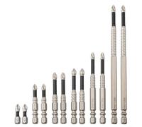 Niceminiwall 12 Piece Magnetic Screwdriver Bit Set Cross PH2 Alloy Steel Anti-Slip Long Drill Bits With Super Grip For Impact Drivers Electric Drills Manual Tools Multi Size Range 25-150mm
