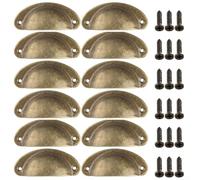 Niceminiwall 12Pcs Cup Pull Shell Handles Half Moon Design for for Kitchen Cupboard Cabinet Door Drawer Wardrobe, Vintage Retro Style Iron Furniture Pull Knobs with Screws,(Yellow Bronze)