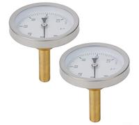 Niceminiwall 2pcs 63mm Bimetal Thermometer with Copper Sheath 1/2 Inch Screw-in Buffer for for Boiler Heating or Central Heating Systems, Stainless Steel Casing and Brass