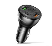 Niceminiwall 4-Port USB Car Charger Adapter with USB-C PD and QC Fast Charging, Compatible with Multiple Devices and Protocols, Intelligent Safety Protection, DC 12V-24V(Black)