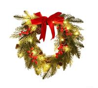 Niceminiwall 45cm Christmas Wreath, Festive Red Berries and Large Bow, Artificial Front Door Hanging Decoration, for Indoor Outdoor Winter Holiday Display(wreath with lamp)
